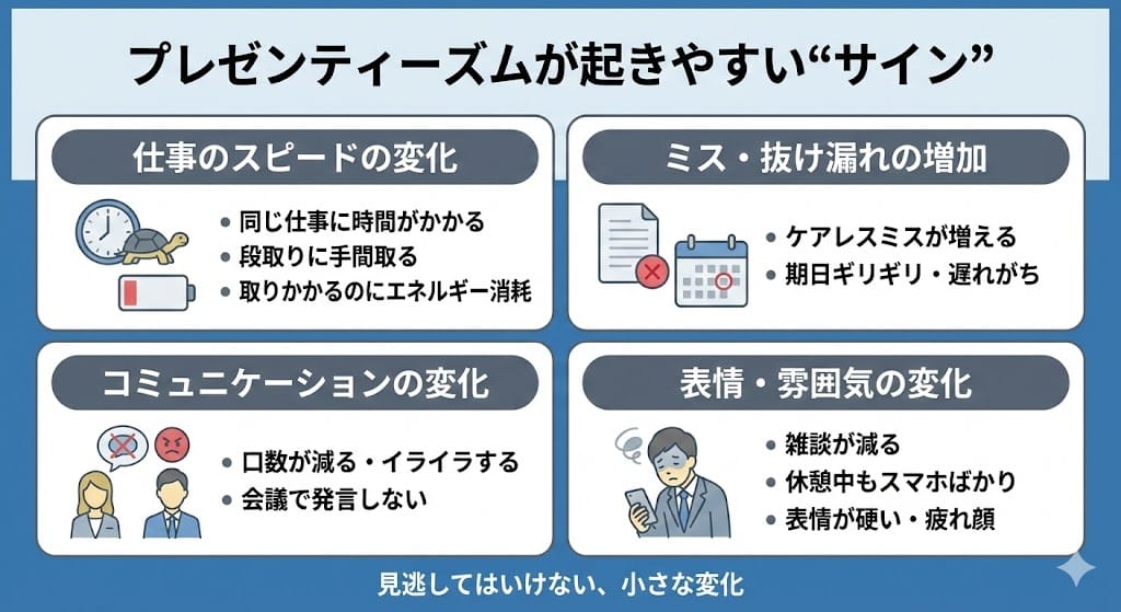 プレゼンティーズムが起きやすいサイン