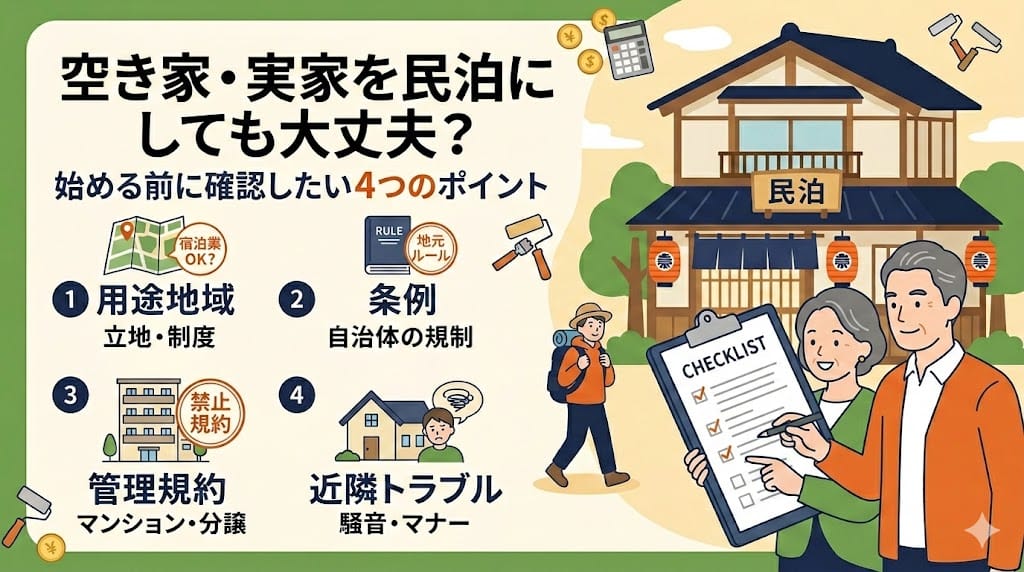 空き家・実家を民泊にしても大丈夫？始める前に確認したい4つのポイント